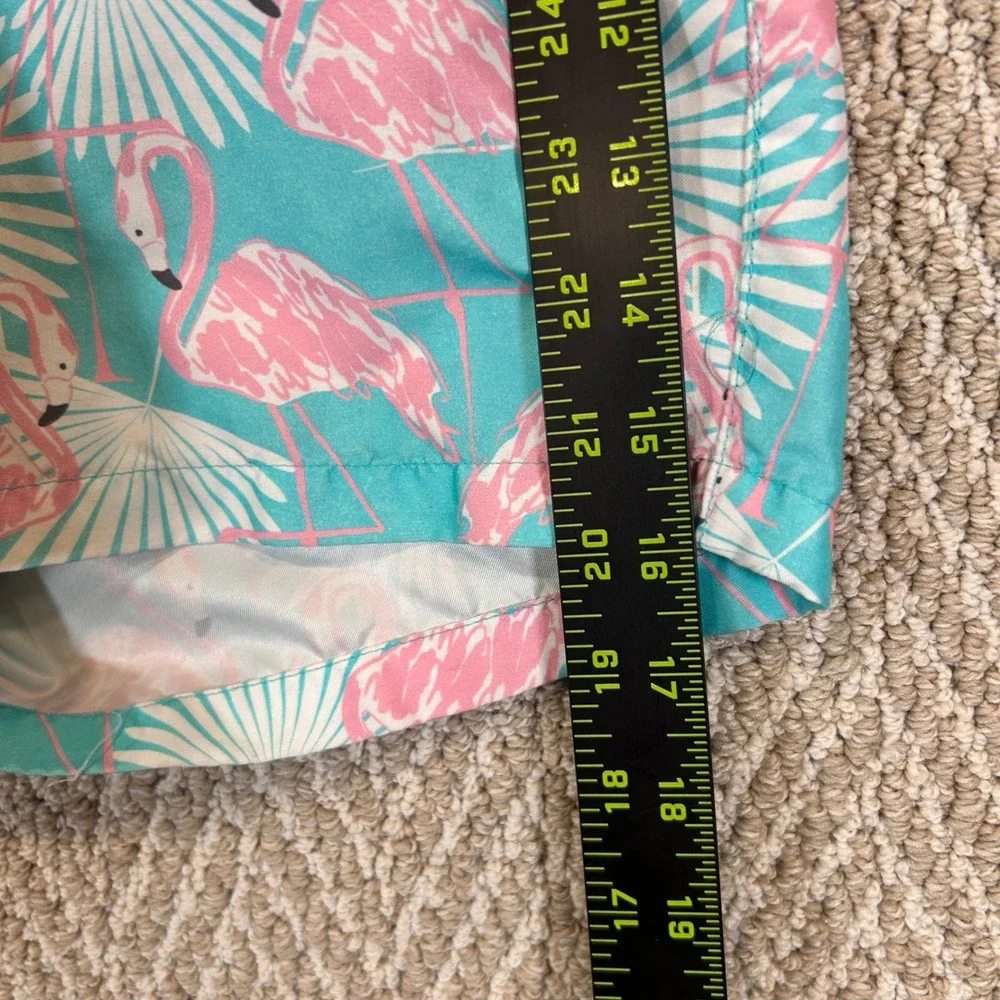 Tipsy Elves Swim Trunks Mens Medium Pink Flamingo Print Teal Tropical